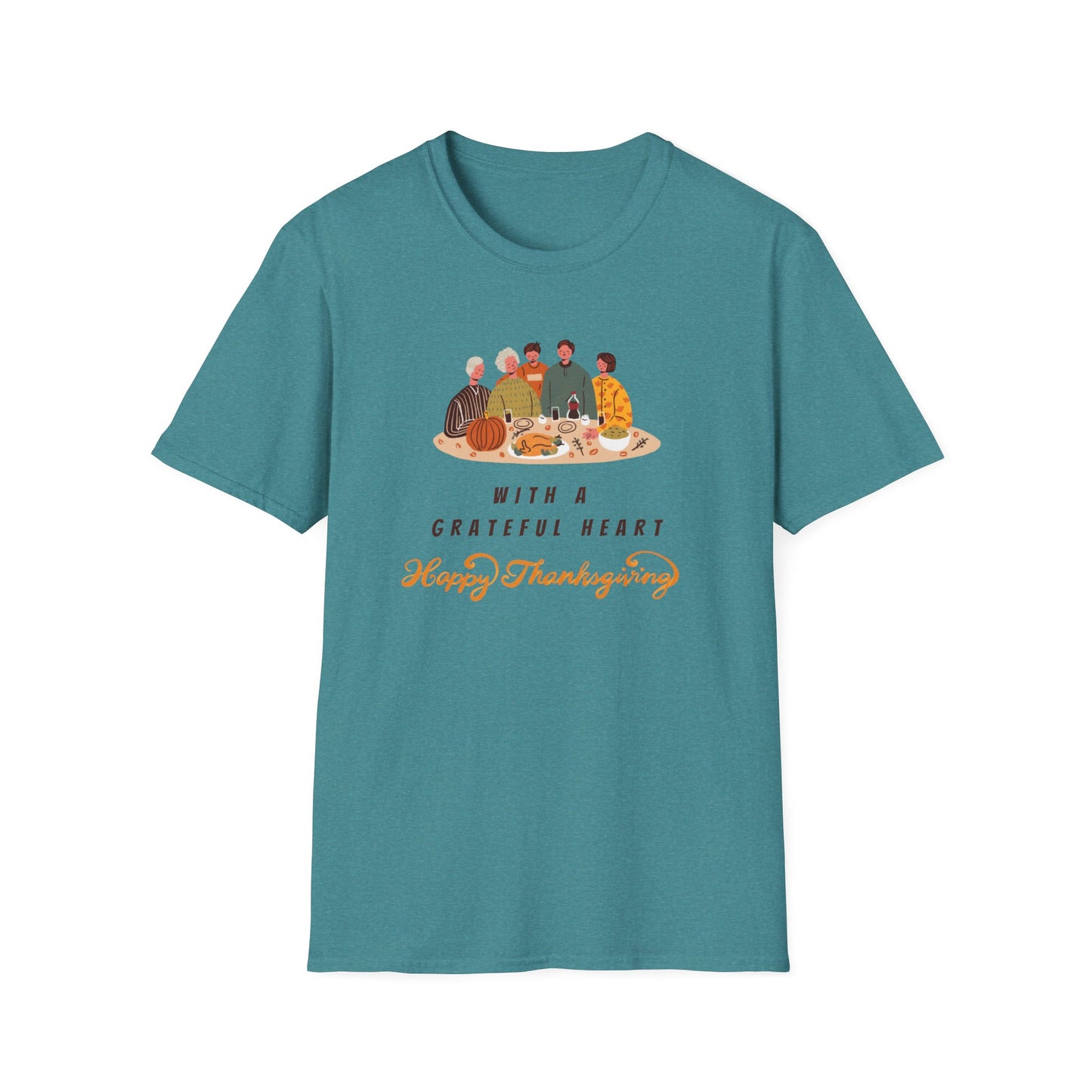 With A Grateful Heart Happy Thanksgiving Unisex Softstyle T-Shirt