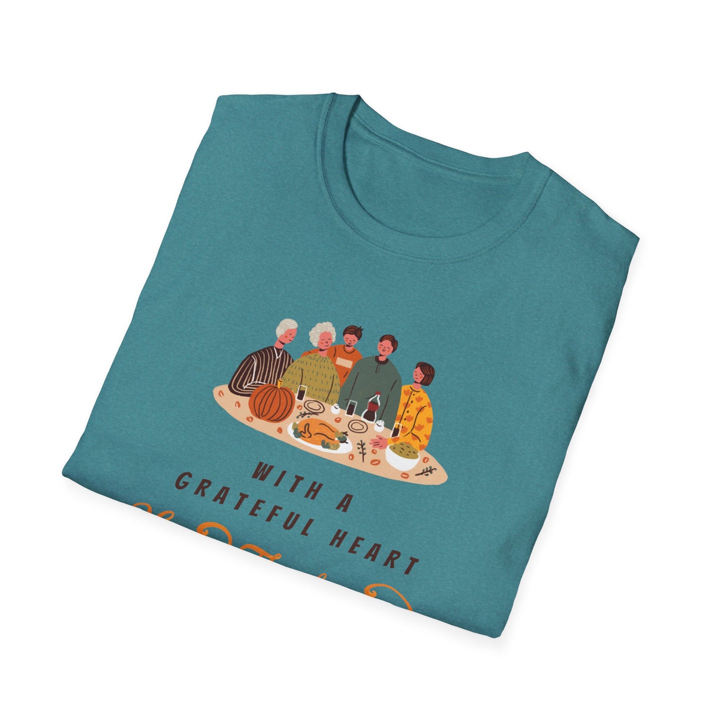 With A Grateful Heart Happy Thanksgiving Unisex Softstyle T-Shirt